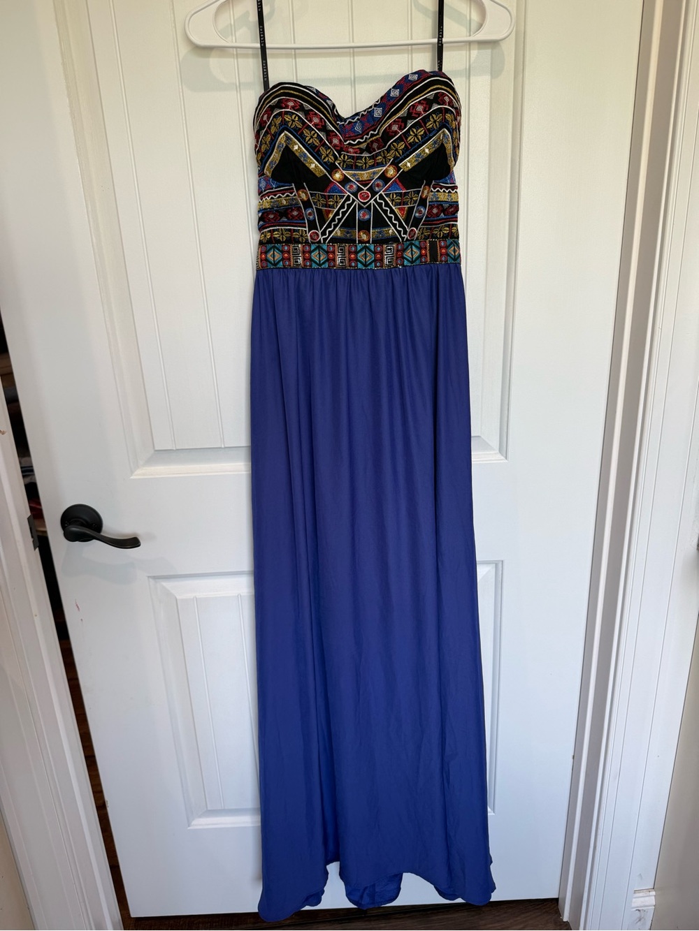 Embellished Strapless Maxi Dress in Royal Blue